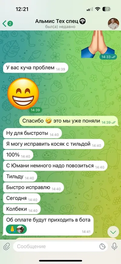 Скриншот переписки с Анной